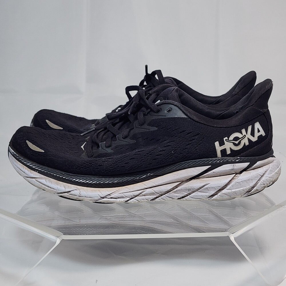Hoka One One Clifton 8 Men 10 D Black White Running Shoes Used